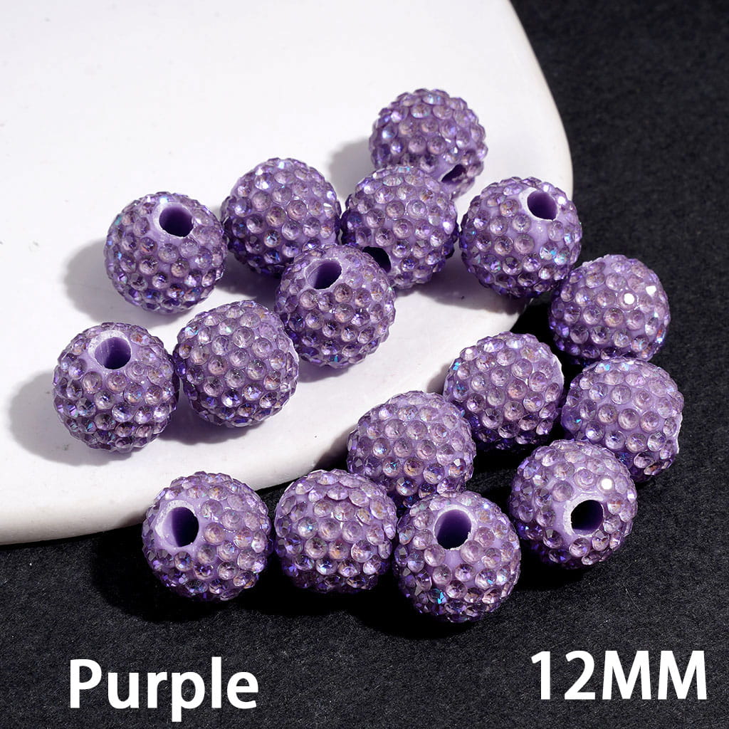 Clay Beads with Dazzling Clear Rhinestones in UV Coated Process, 12MM, Big Hole Beads, Multi-Color (The Hole Diameter is Around 4MM)