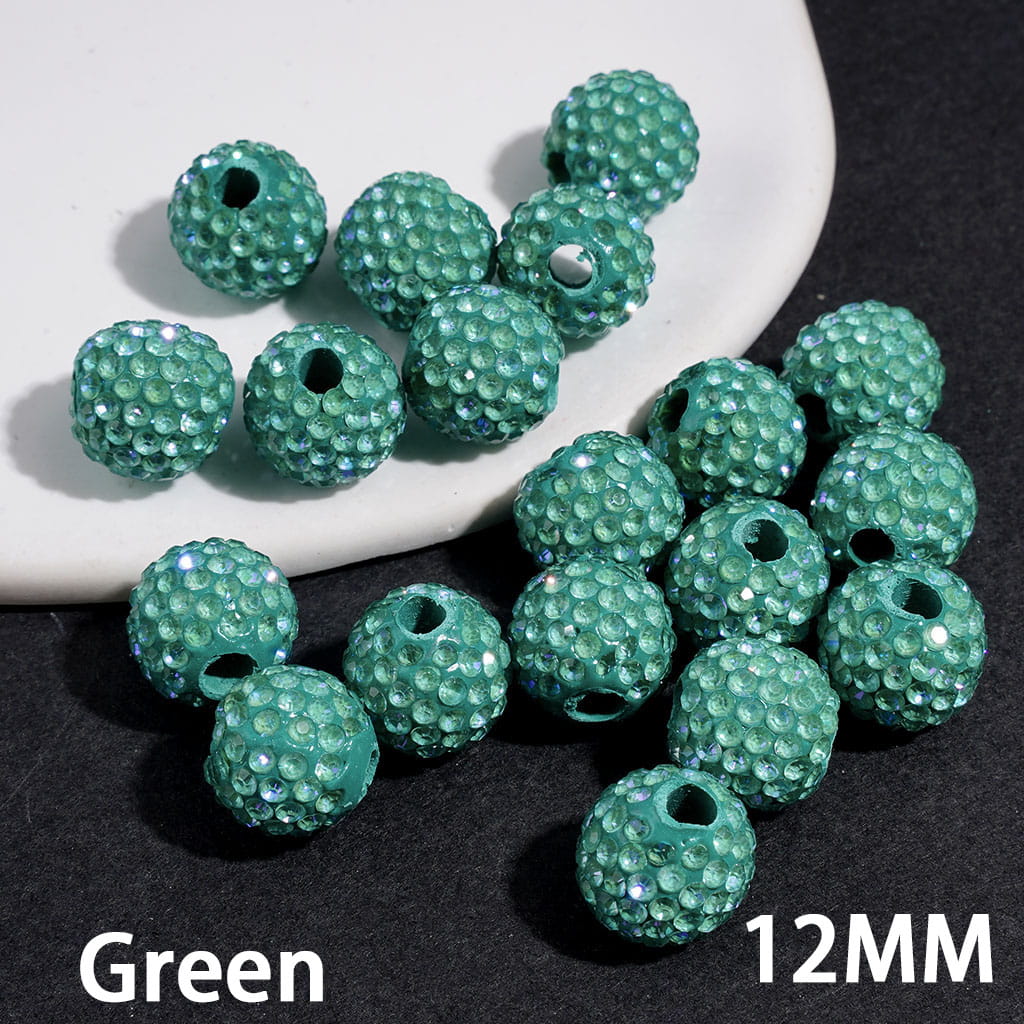 Clay Beads with Dazzling Clear Rhinestones in UV Coated Process, 12MM, Big Hole Beads, Multi-Color (The Hole Diameter is Around 4MM)