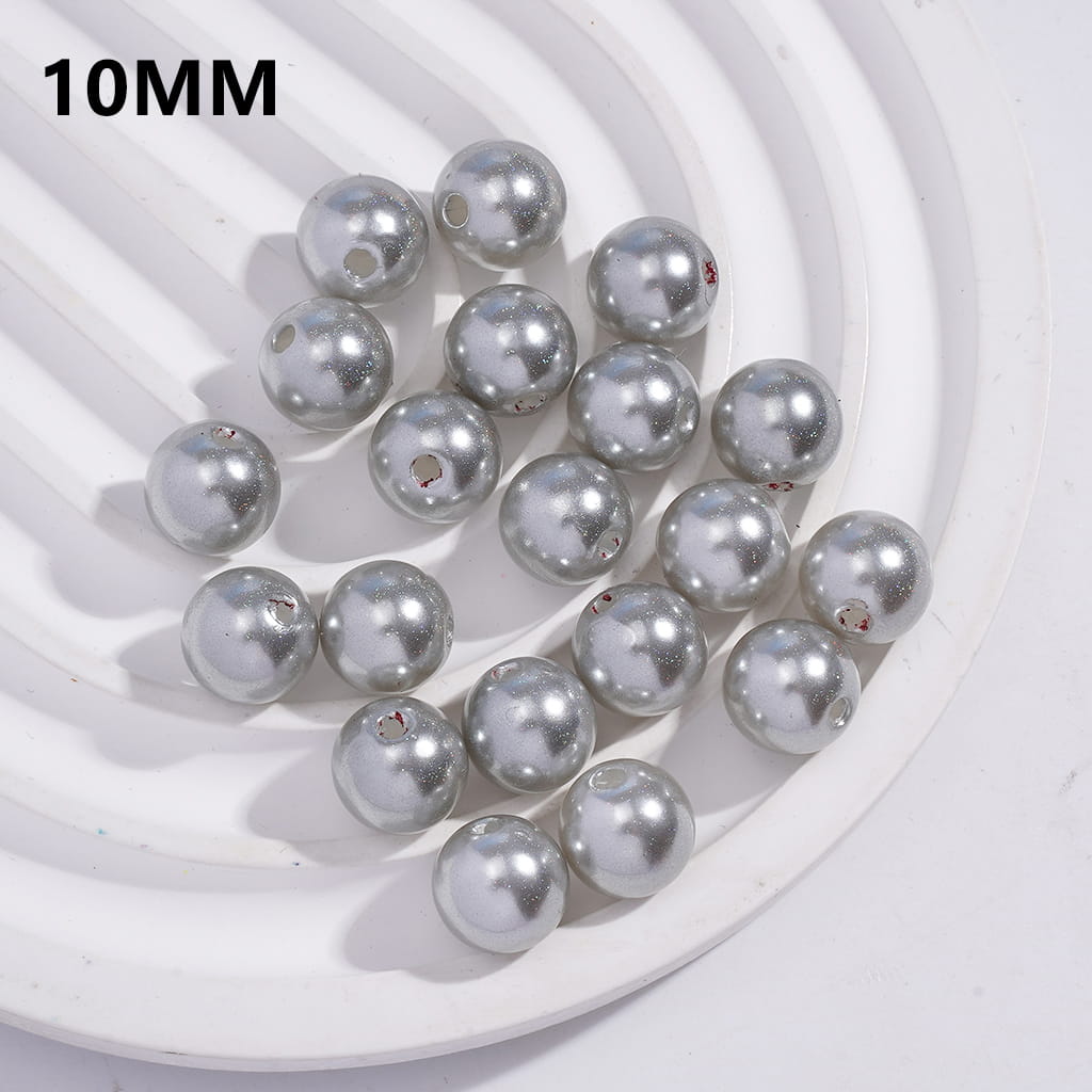 Waist Beads for Jewelry Making – 10mm Shiny Glossy Glitter Black & Gray Round Acrylic Beads – 200 Beads/Pack