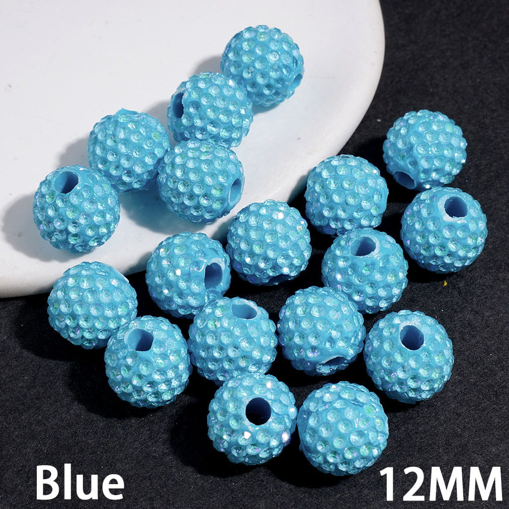 Clay Beads with Dazzling Clear Rhinestones in UV Coated Process, 12MM, Big Hole Beads, Multi-Color (The Hole Diameter is Around 4MM)
