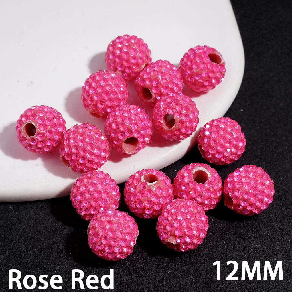 Clay Beads with Dazzling Clear Rhinestones in UV Coated Process, 12MM, Big Hole Beads, Multi-Color (The Hole Diameter is Around 4MM)