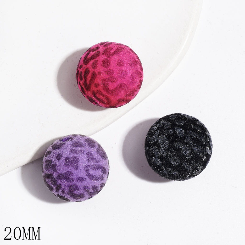 Flocked Fluffy Jaguar Print Acrylic Beads for Bracelets, 20MM, Dark Colors Series, Random Mix