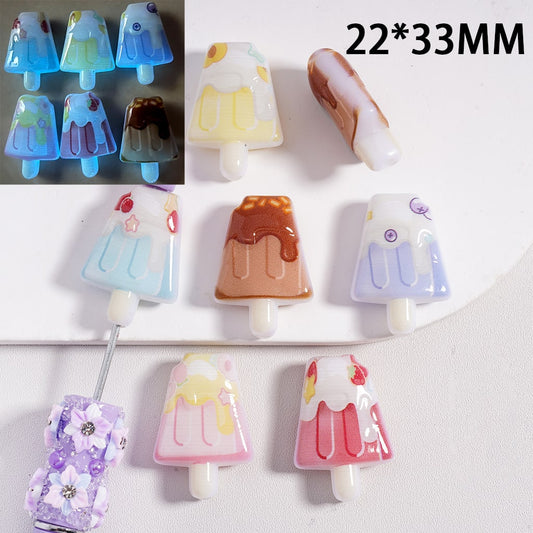 Acrylic Beads Luminous Cute Ice-Cream Stick, 22*23MM, Random Mix
