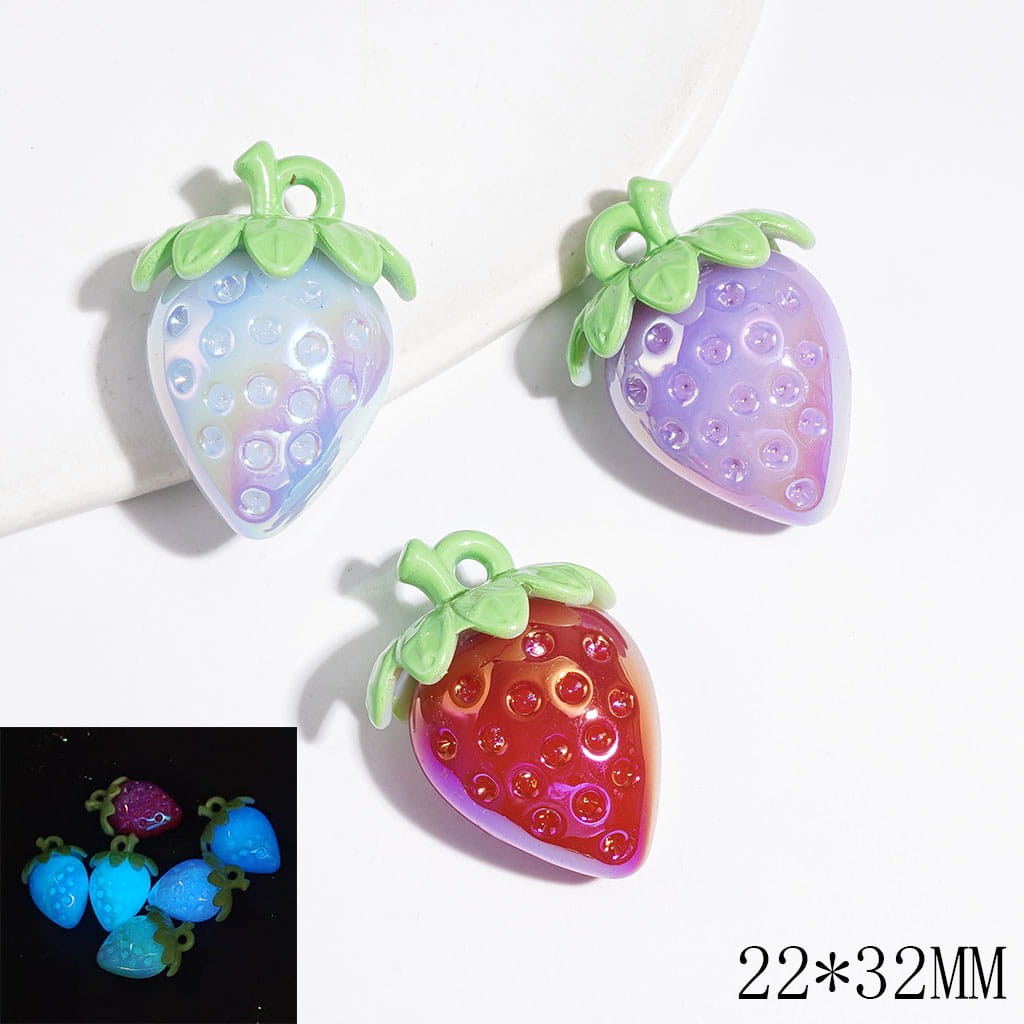 Acrylic Pendants UV Finish and Luminous Strawberry, 22*32MM, Multi-Color, Random Mix