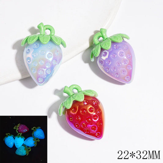 Acrylic Pendants UV Finish and Luminous Strawberry, 22*32MM, Multi-Color, Random Mix