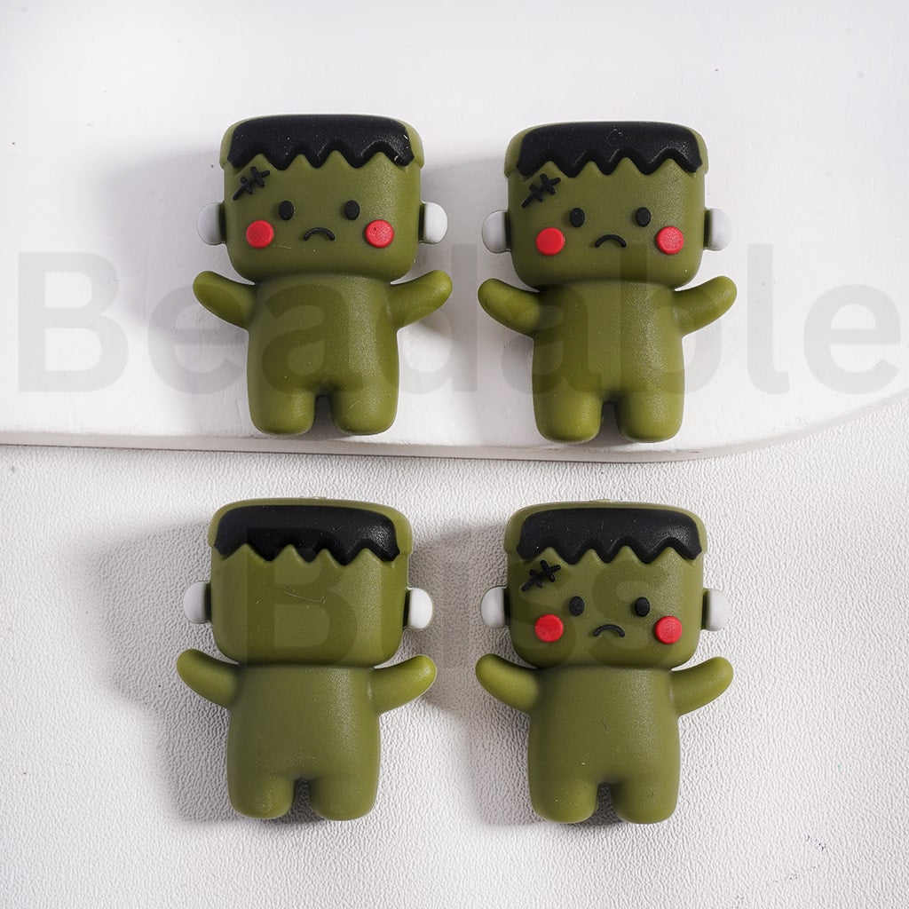 Silicone Focal Beads 3D Cute Green Baby Frankenstei