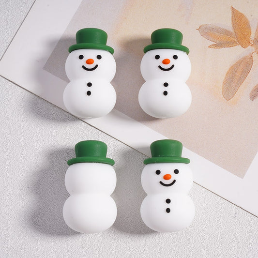Silicone Focal Beads 3D Adhesive Mould Cute Snowman with Green Hat Christmas