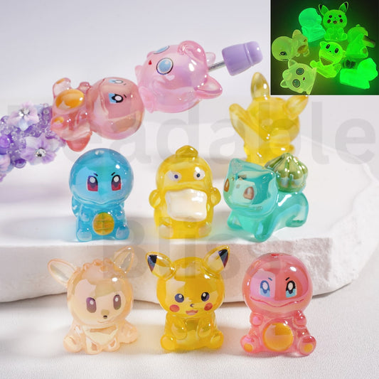 Acrylic Beads Luminous Cute Pokemo Series Pikach Bulbasau Charmande Squirtl Japan Anime, Random Mix