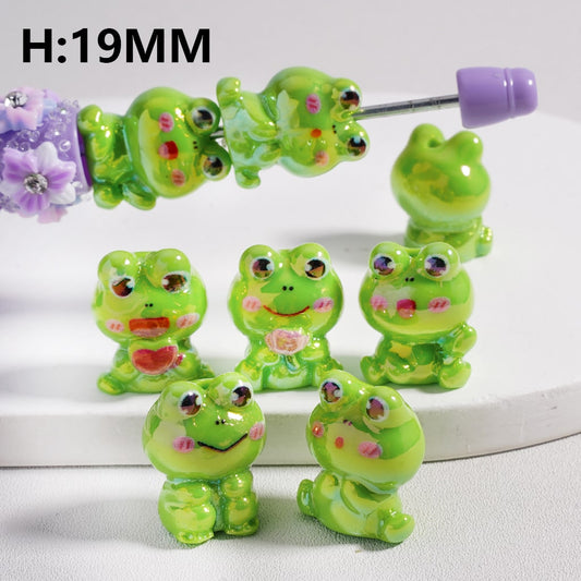 Acrylic Beads UV Coating Cute Green Frog, 19MM Height, Random Mix
