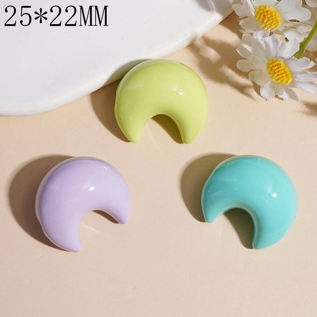 Acrylic Beads Crescent Shaped Moon, 25*22MM Macaron Colors Random Mix