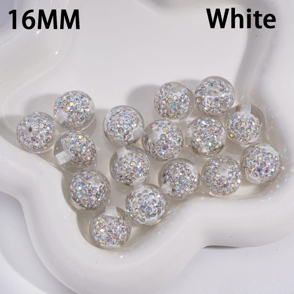 Acrylic Beads for Bracelets with Mini Clay Beads in Rhinestones Embedded Inside Beads, Clear, 16MM