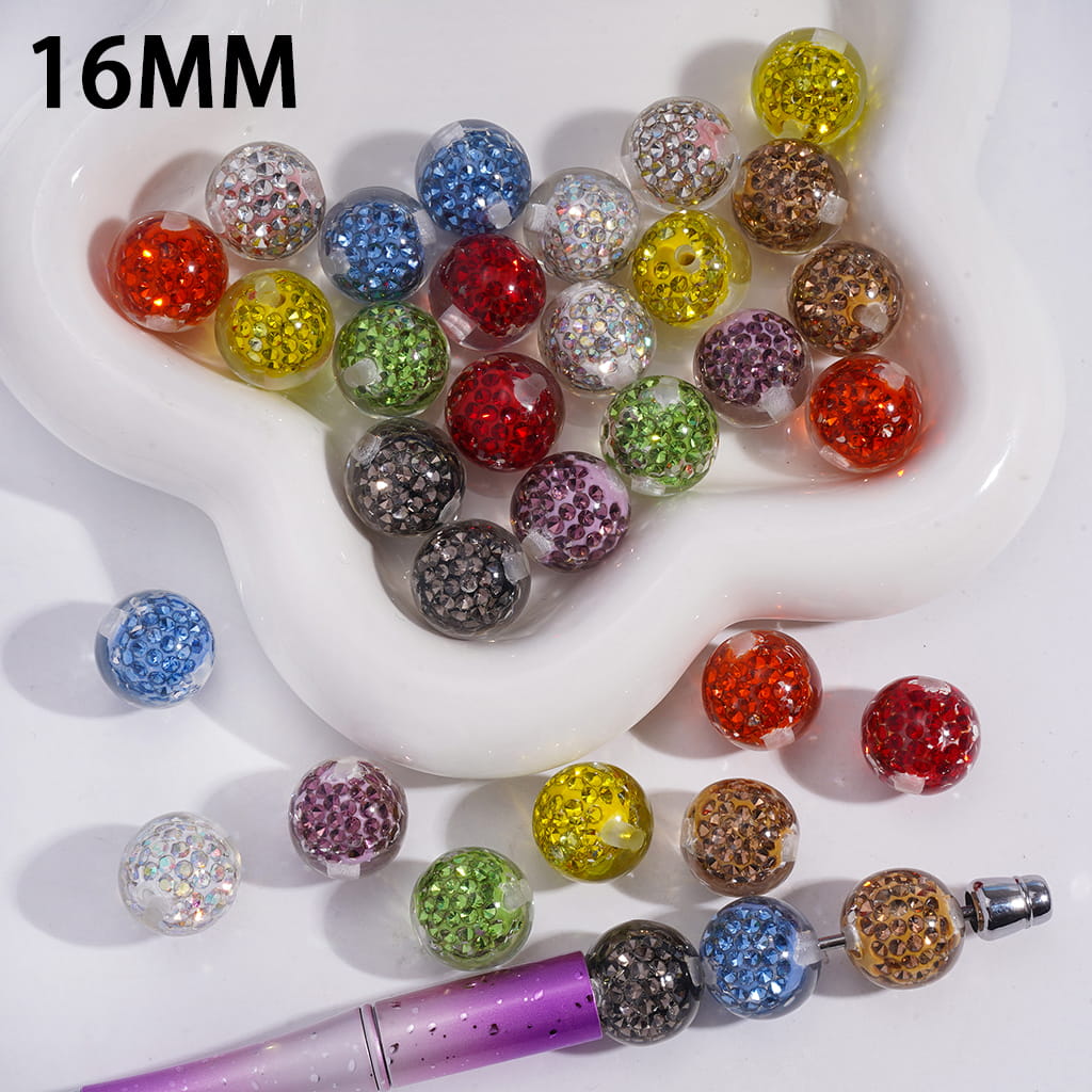 Acrylic Beads for Bracelets with Mini Clay Beads in Rhinestones Embedded Inside Beads, Clear, 16MM