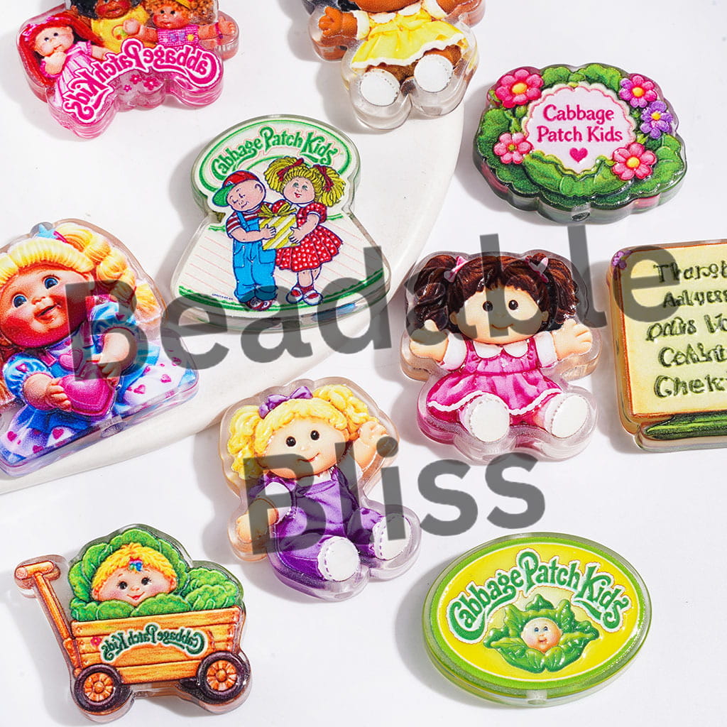 Acrylic Beads Cabbage Baby Doll Characters Series, Semi-Clear, Random Mix