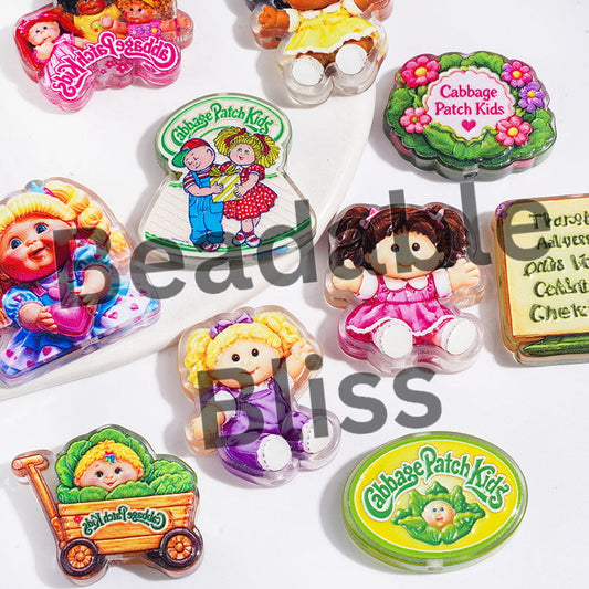 Acrylic Beads Cabbage Baby Doll Characters Series, Semi-Clear, Random Mix
