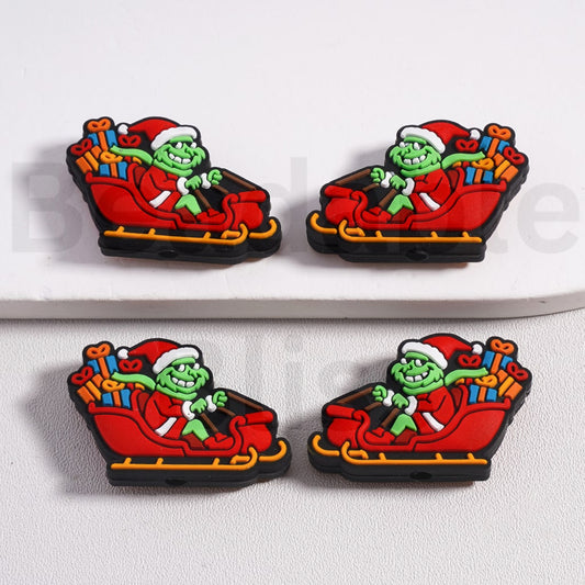 Silicone Focal Beads Grinc with Red Christmas Hat Drives the Sled