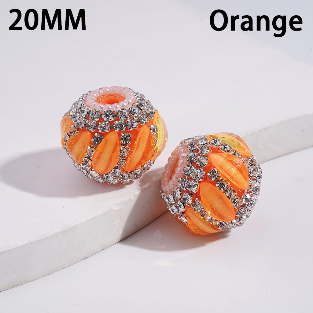 Acrylic Beads with Oblique Leaf Shaped and Clear Rhinestone Chains, White Pearl Chains, 20MM, Fluorescence Color