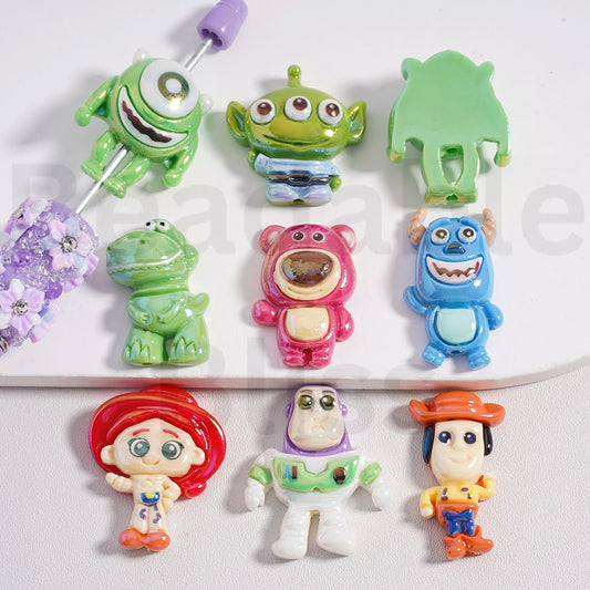 Acrylic Beads UV Coating Cute Toy Stor & Monste, Inc. Cartoon Green Alie Lots Bear Wood Re Buz Lightyea Jessi Mik Wazowsk James P. Sulliva, Random Mix