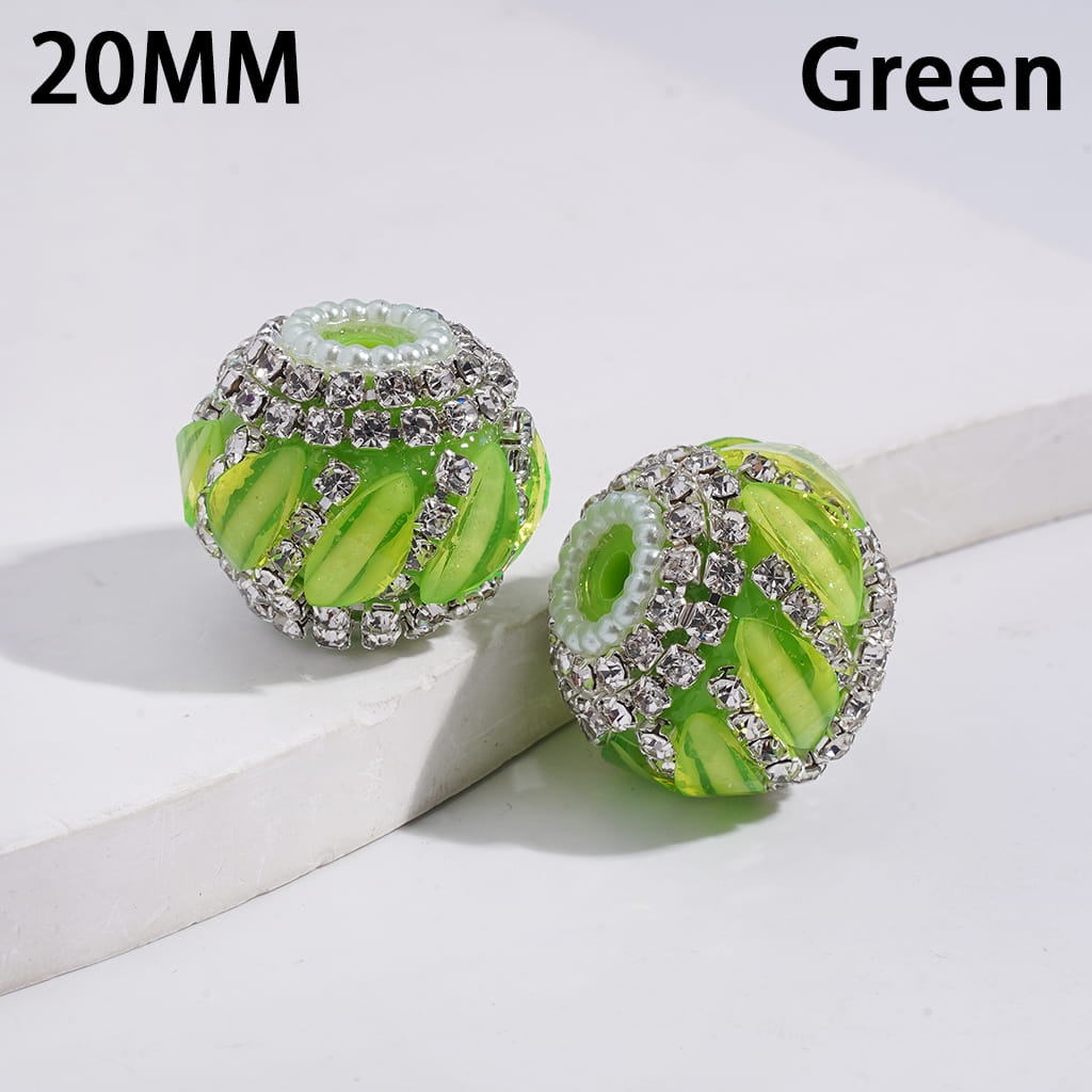 Acrylic Beads with Oblique Leaf Shaped and Clear Rhinestone Chains, White Pearl Chains, 20MM, Fluorescence Color