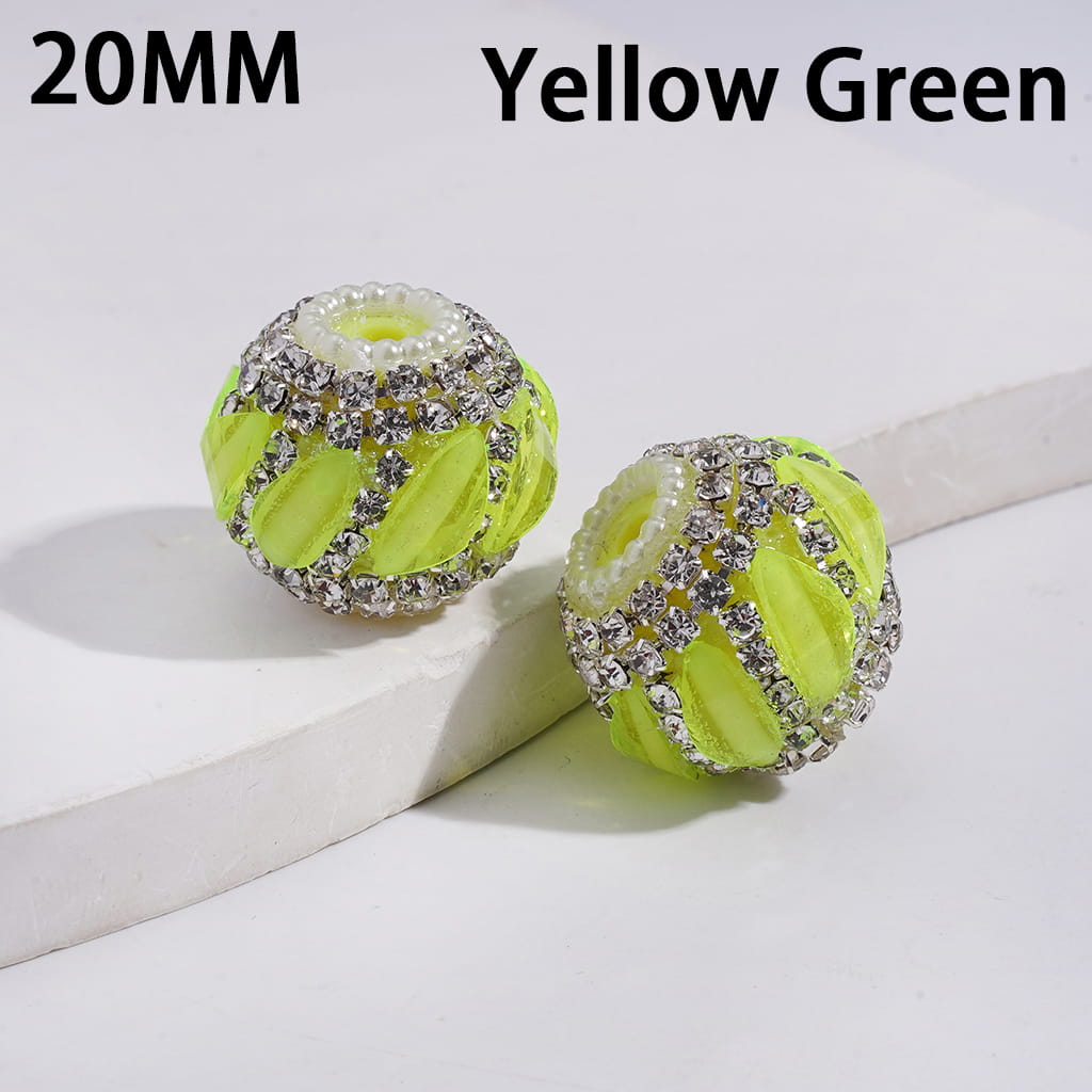 Acrylic Beads with Oblique Leaf Shaped and Clear Rhinestone Chains, White Pearl Chains, 20MM, Fluorescence Color