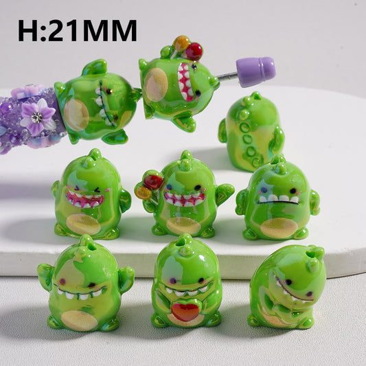 Acrylic Beads UV Coating Cute Green Dinosaur Monster, 21MM Height, Random Mix