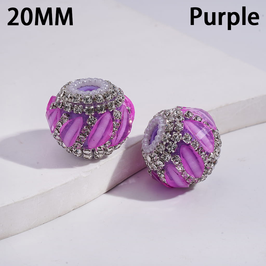 Acrylic Beads with Oblique Leaf Shaped and Clear Rhinestone Chains, White Pearl Chains, 20MM, Fluorescence Color