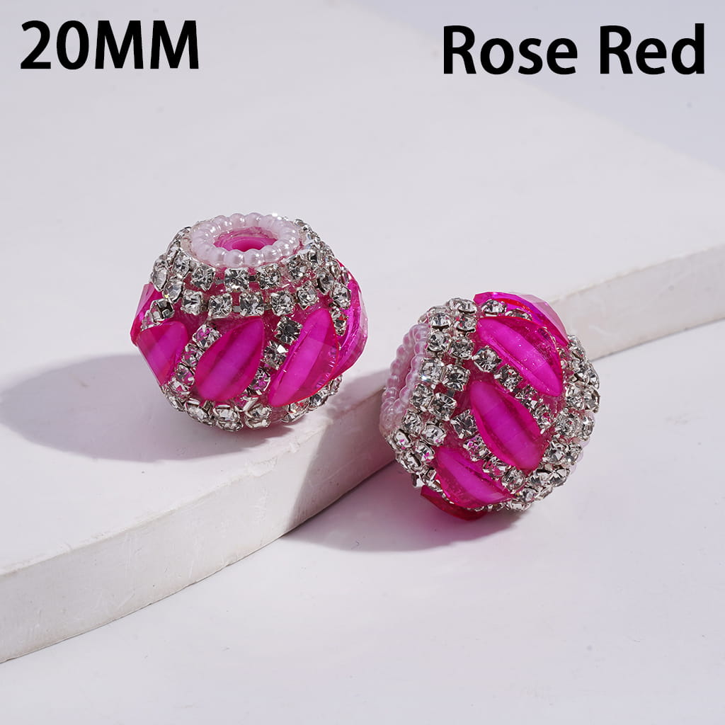 Acrylic Beads with Oblique Leaf Shaped and Clear Rhinestone Chains, White Pearl Chains, 20MM, Fluorescence Color