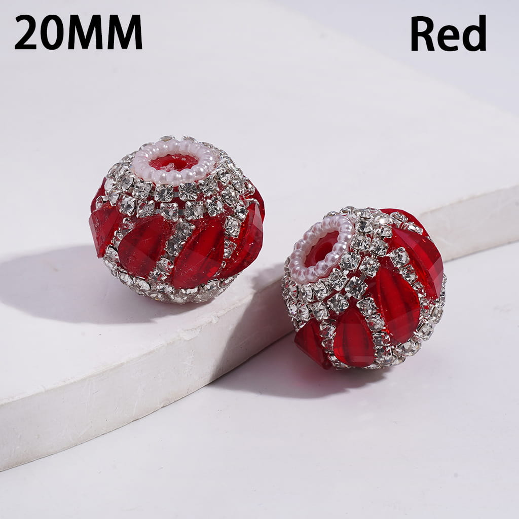 Acrylic Beads with Oblique Leaf Shaped and Clear Rhinestone Chains, White Pearl Chains, 20MM, Fluorescence Color