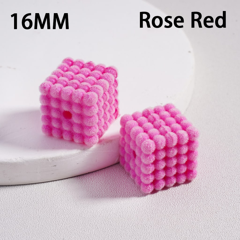 Acrylic Beads Flocked Cube Square Waxberry Bubble Solid Color, 16MM (Single Color is available for 100pcs(Whole Bag) Only)