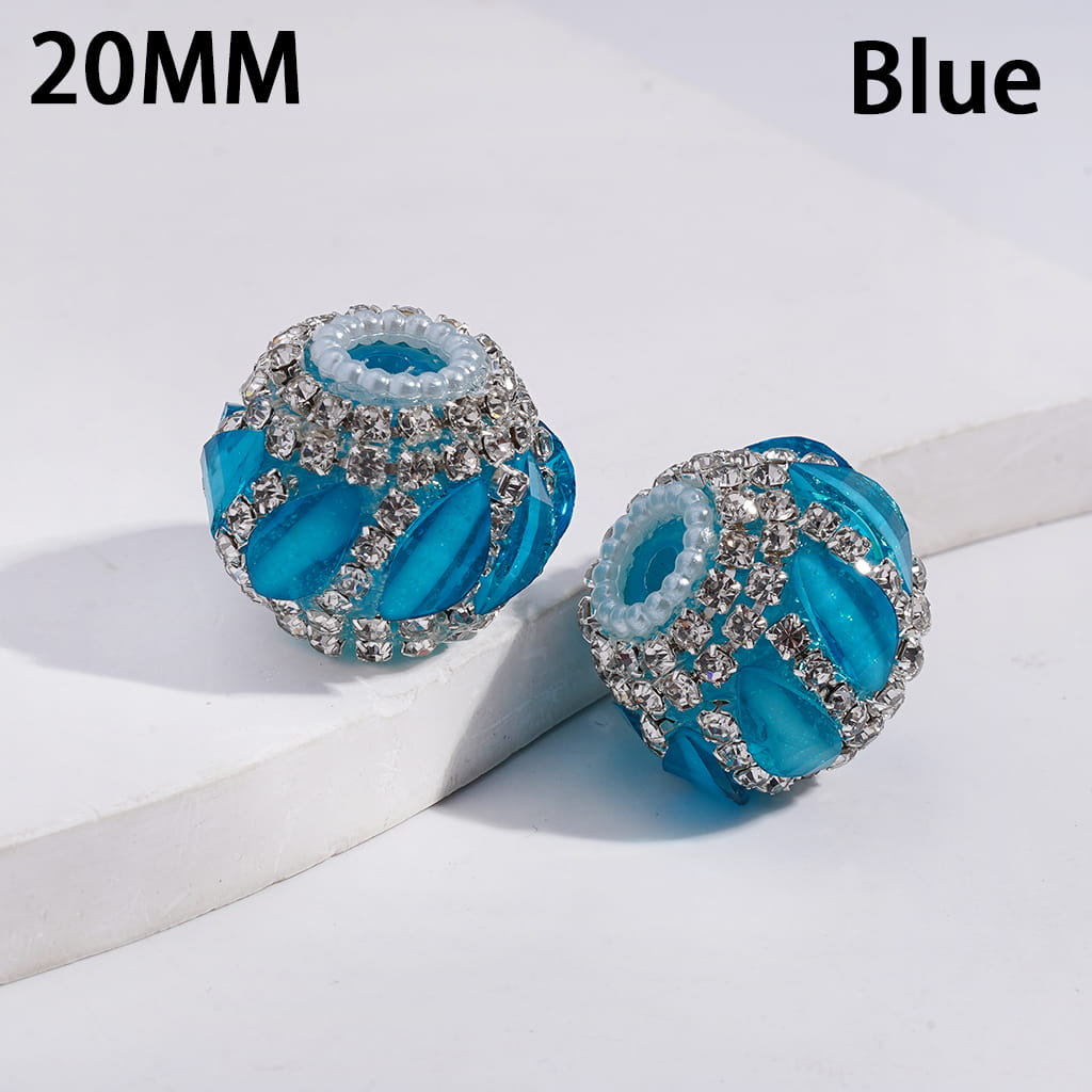Acrylic Beads with Oblique Leaf Shaped and Clear Rhinestone Chains, White Pearl Chains, 20MM, Fluorescence Color
