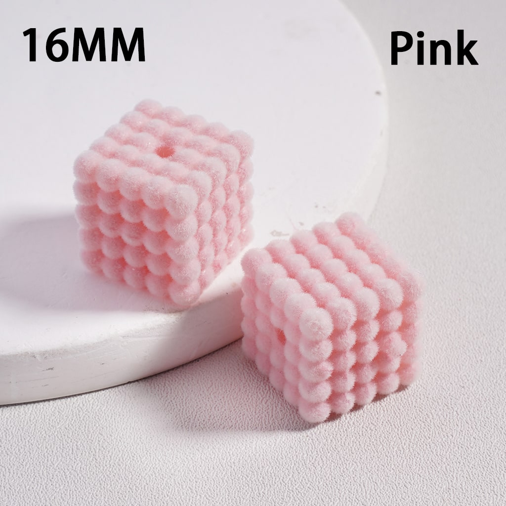 Acrylic Beads Flocked Cube Square Waxberry Bubble Solid Color, 16MM (Single Color is available for 100pcs(Whole Bag) Only)