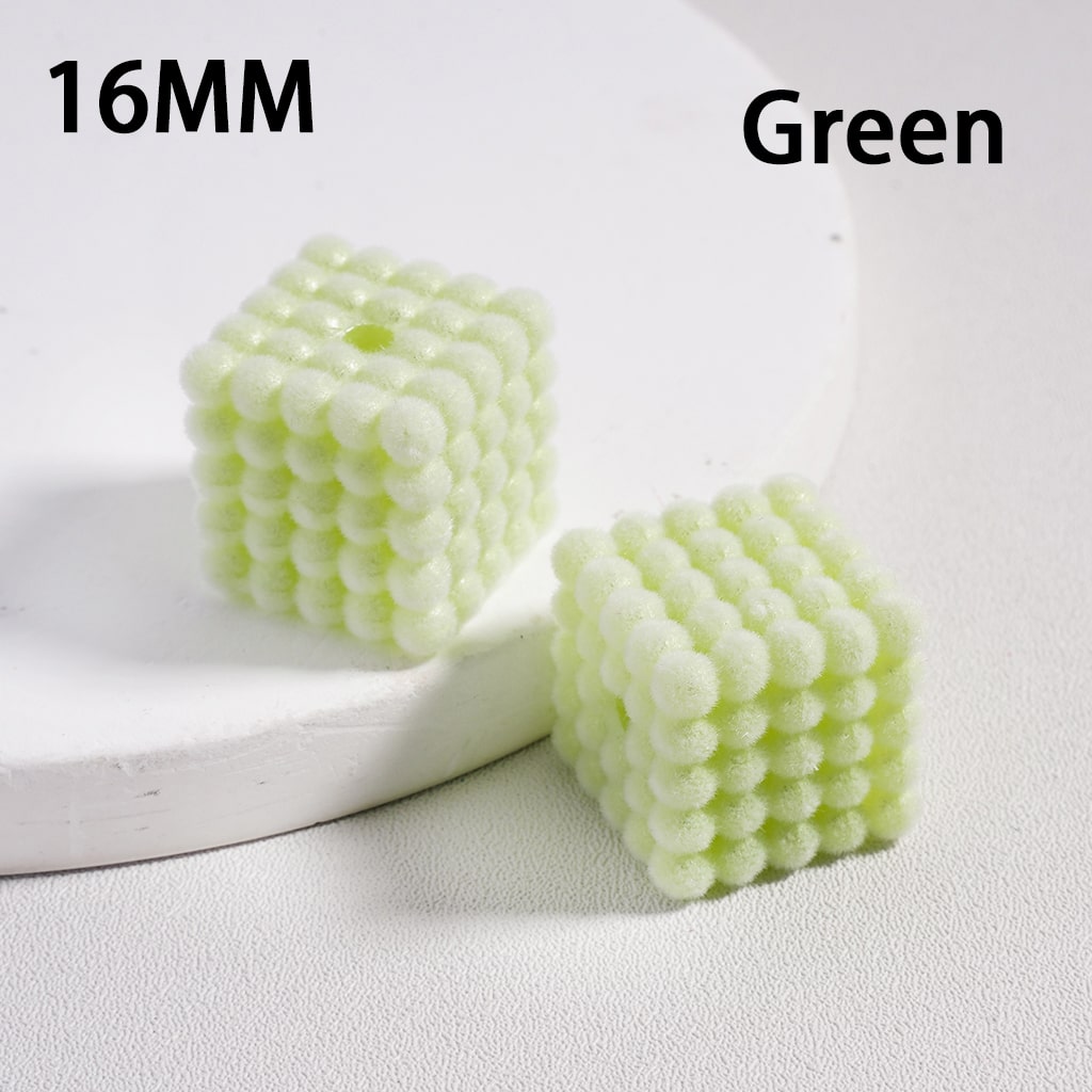 Acrylic Beads Flocked Cube Square Waxberry Bubble Solid Color, 16MM (Single Color is available for 100pcs(Whole Bag) Only)