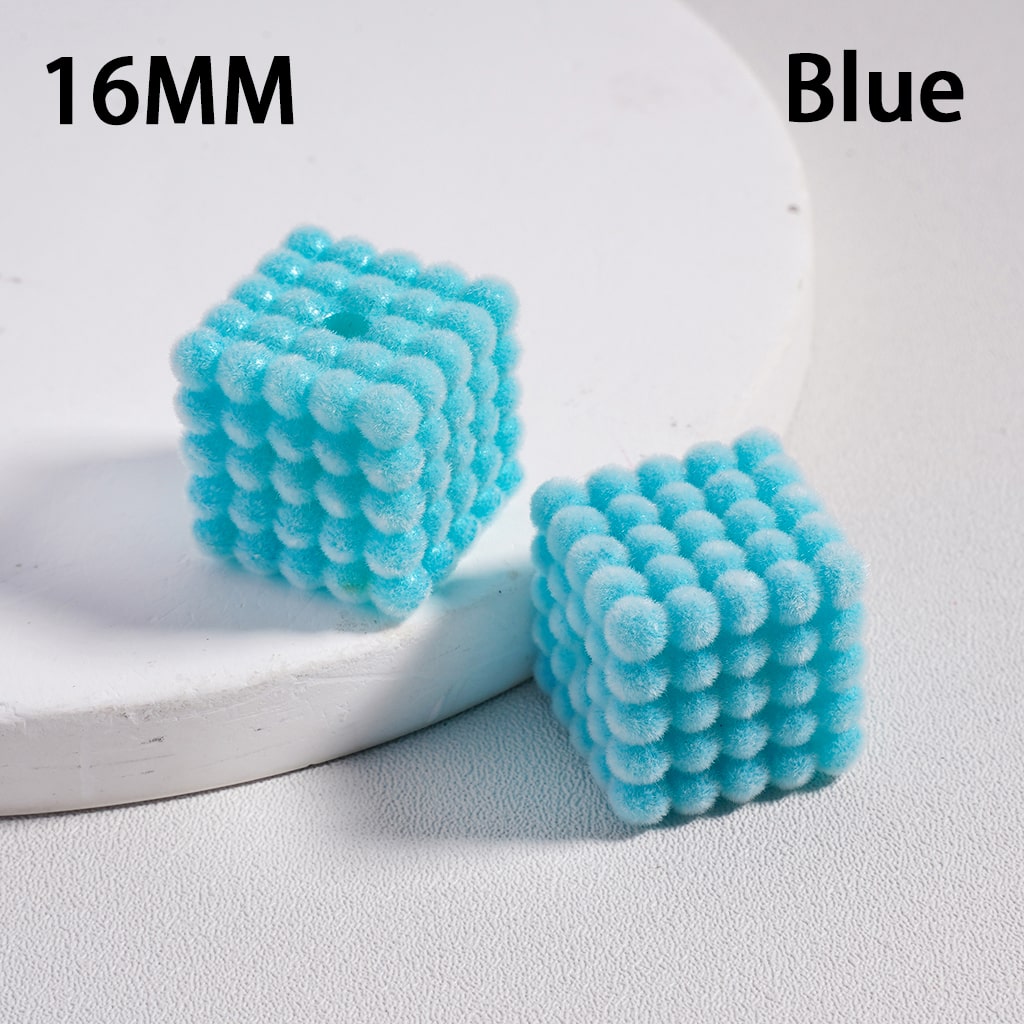 Acrylic Beads Flocked Cube Square Waxberry Bubble Solid Color, 16MM (Single Color is available for 100pcs(Whole Bag) Only)