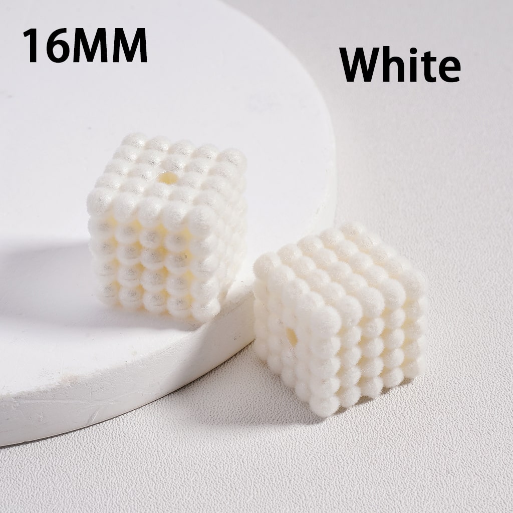 Acrylic Beads Flocked Cube Square Waxberry Bubble Solid Color, 16MM (Single Color is available for 100pcs(Whole Bag) Only)