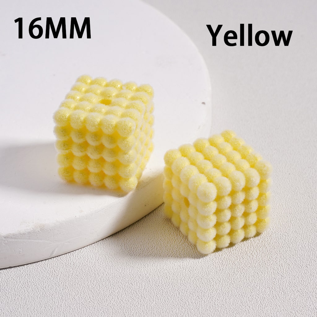 Acrylic Beads Flocked Cube Square Waxberry Bubble Solid Color, 16MM (Single Color is available for 100pcs(Whole Bag) Only)