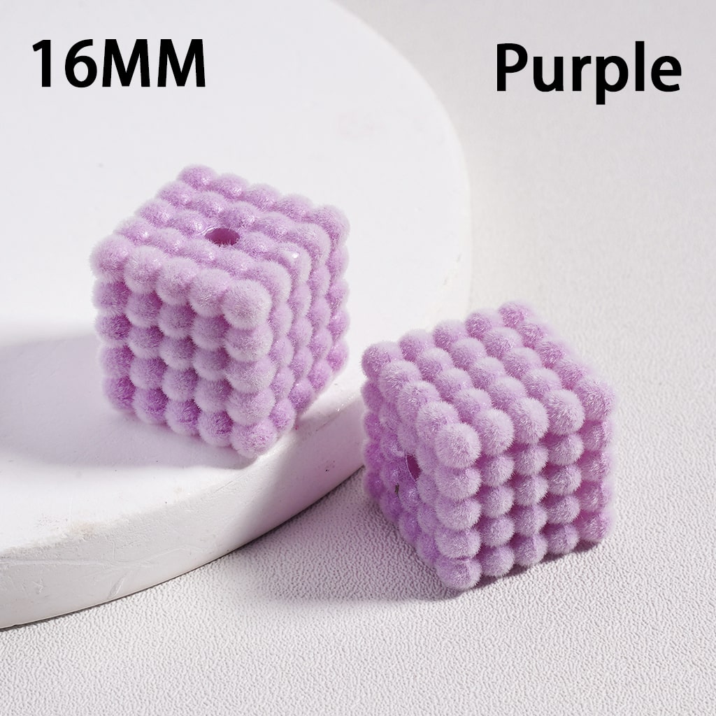 Acrylic Beads Flocked Cube Square Waxberry Bubble Solid Color, 16MM (Single Color is available for 100pcs(Whole Bag) Only)