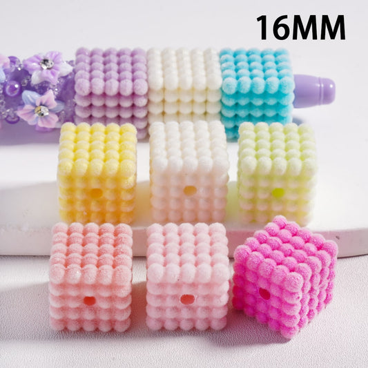 Acrylic Beads Flocked Cube Square Waxberry Bubble Solid Color, 16MM (Single Color is available for 100pcs(Whole Bag) Only)
