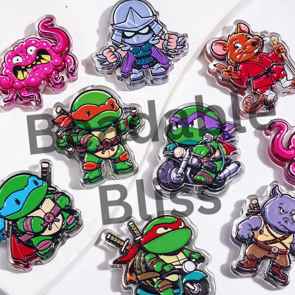 Green Tortoise Character with Eye Mask & Knee Pads Acrylic Beads, Random Mix