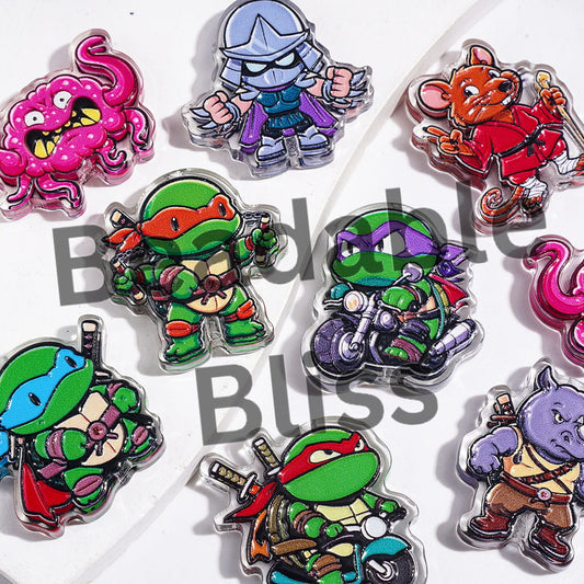 Green Tortoise Character with Eye Mask & Knee Pads Acrylic Beads, Random Mix