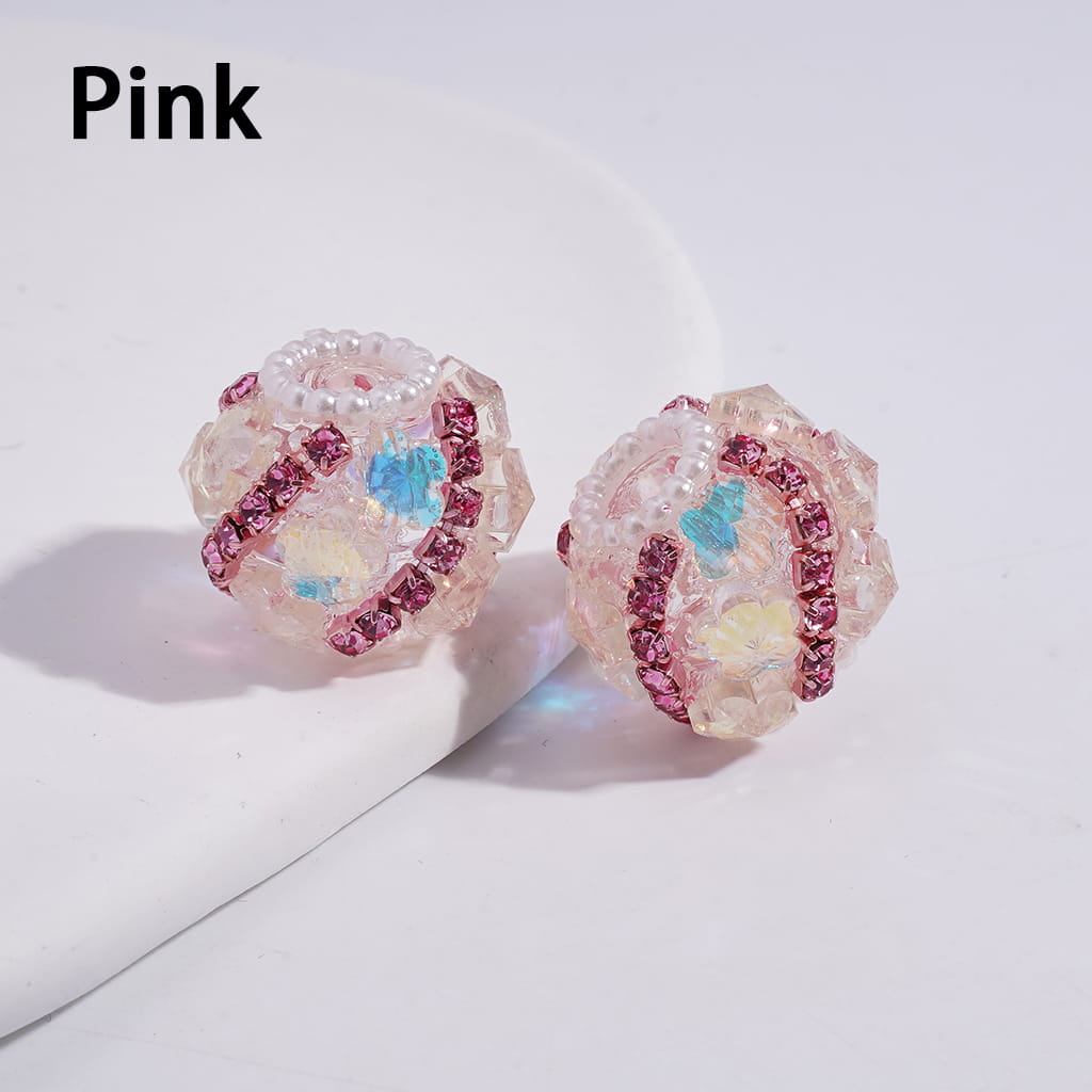Acrylic Beads with Dazzling Flowers and Rhinestone Chains, White Pearl Chains, 18MM, Multi-Color