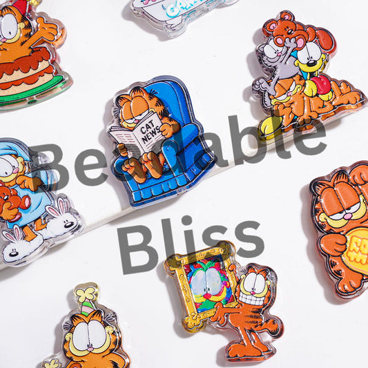 Semi-Clear Lazy Cat Character Series Acrylic Beads, Random Mix