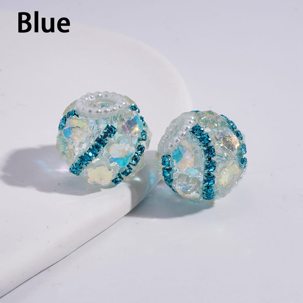 Acrylic Beads with Dazzling Flowers and Rhinestone Chains, White Pearl Chains, 18MM, Multi-Color