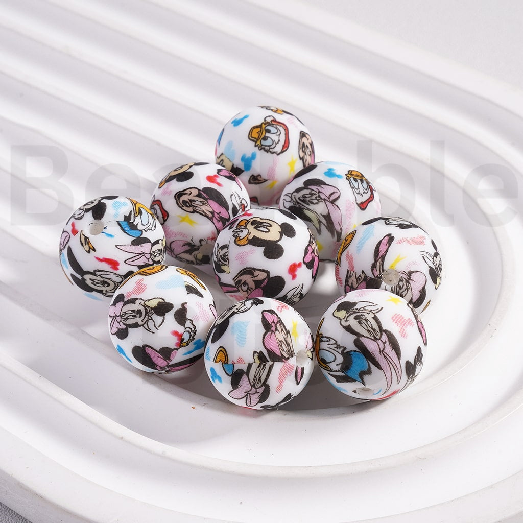 Cute Micke Minni Donal Dais Printed Silicone Beads 15MM Z-00300