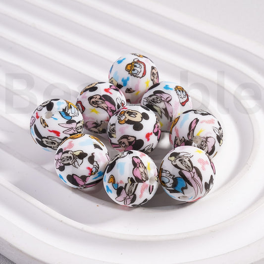 Cute Micke Minni Donal Dais Printed Silicone Beads 15MM Z-00300
