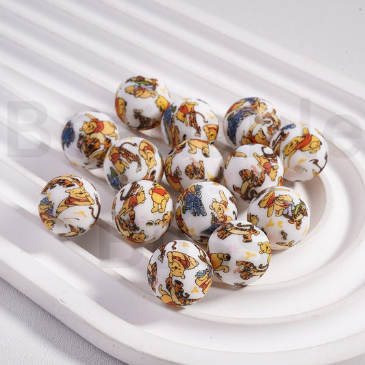 Winni the Poo Tigge Printed Silicone Beads 15MM Z-00301