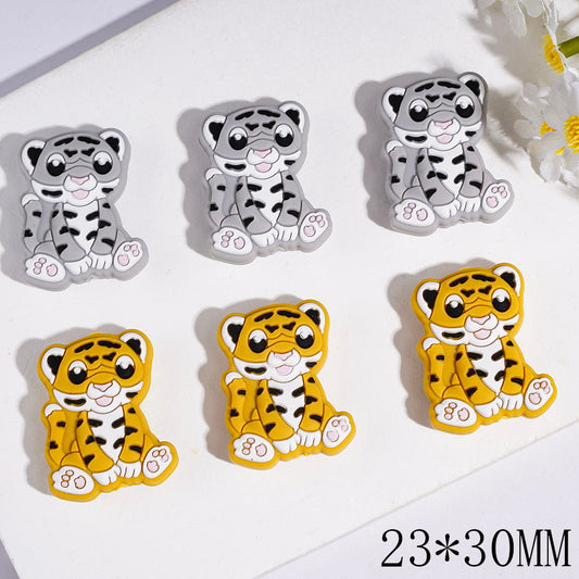 Silicone Focal Beads Tiger Sitting Position and Stick Out Tongue, 23*30MM Multi-Color