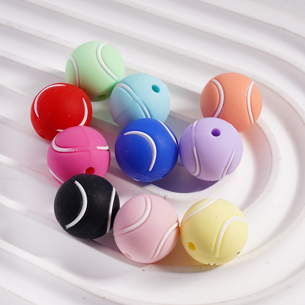 Silicone Beads Round Tennis Ball in  Solid Color 15MM，Random Mix