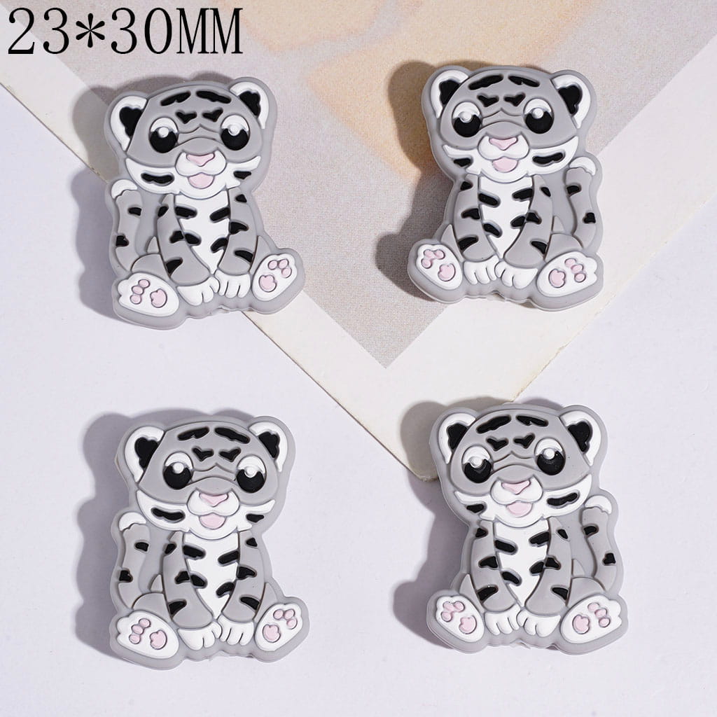 Silicone Focal Beads Tiger Sitting Position and Stick Out Tongue, 23*30MM Multi-Color