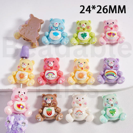 Acrylic Beads UV Coating Cute Care Bea Solid Color, 24*26MM, Random Mix