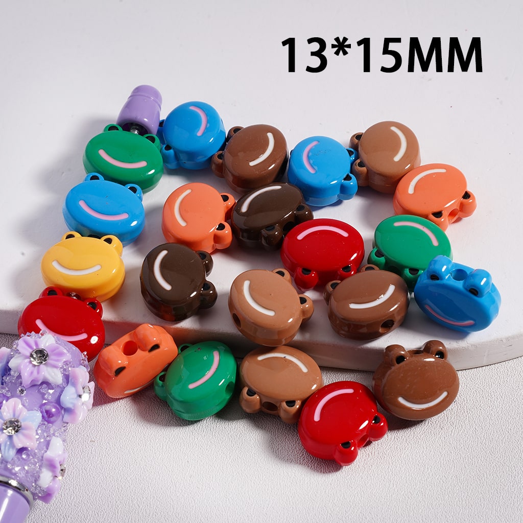 Acrylic Beads Cute Frog Head in Solid Color, 13*15MM, Random Mix