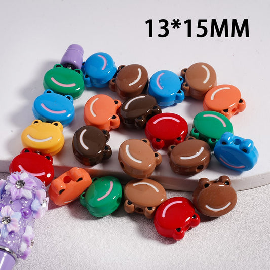Acrylic Beads Cute Frog Head in Solid Color, 13*15MM, Random Mix